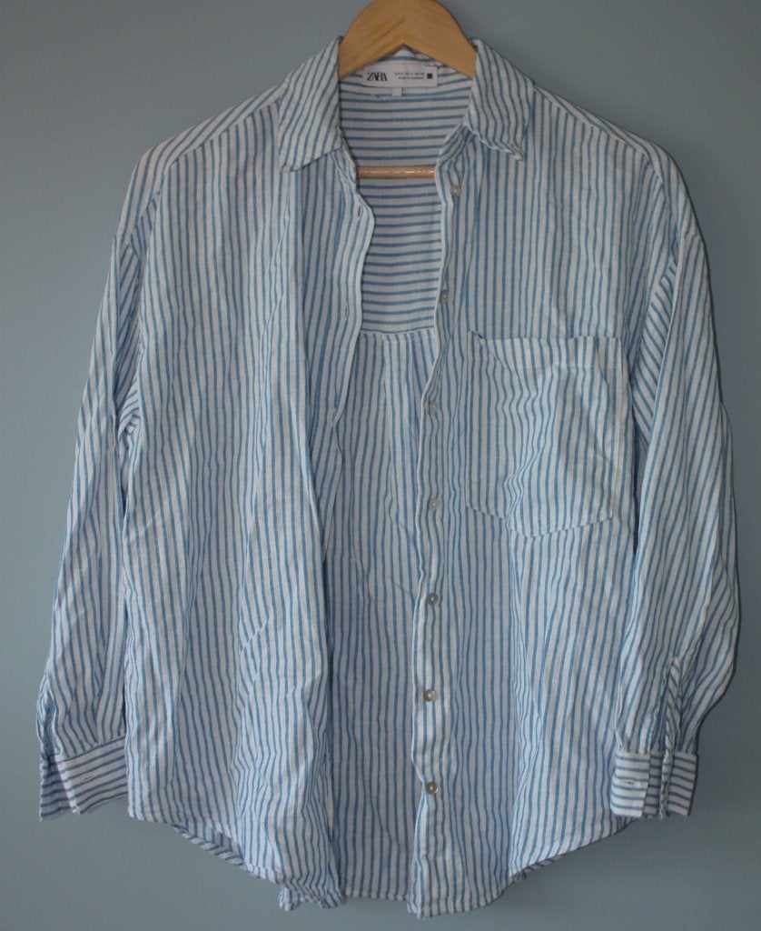 Nieuwe witte bloes met blauwe strepen Zara mt S, Nieuw, Ophalen of Verzenden, Maat 36 (S), Wit