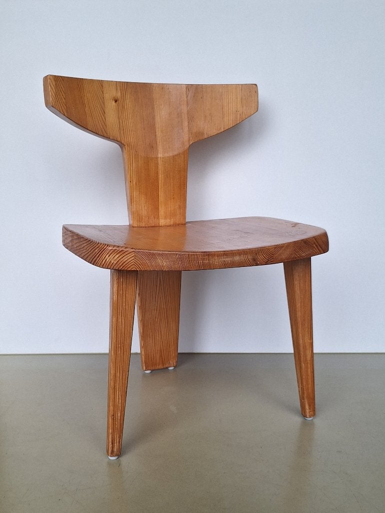 vintage brutalist houten stoel ontwerp Jacob Kielland Brandt, Ophalen, Hout, Vier, Rood