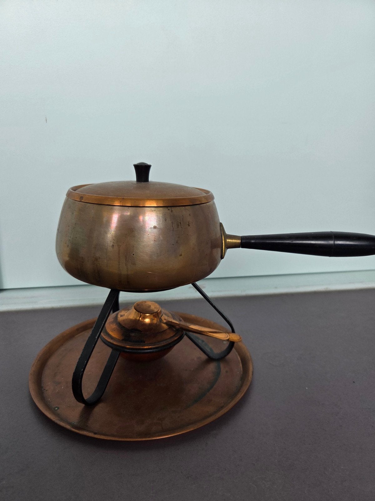 Vintage koperen fondueset met brander, Ophalen of Verzenden, Gebruikt, Brander, Fondueset