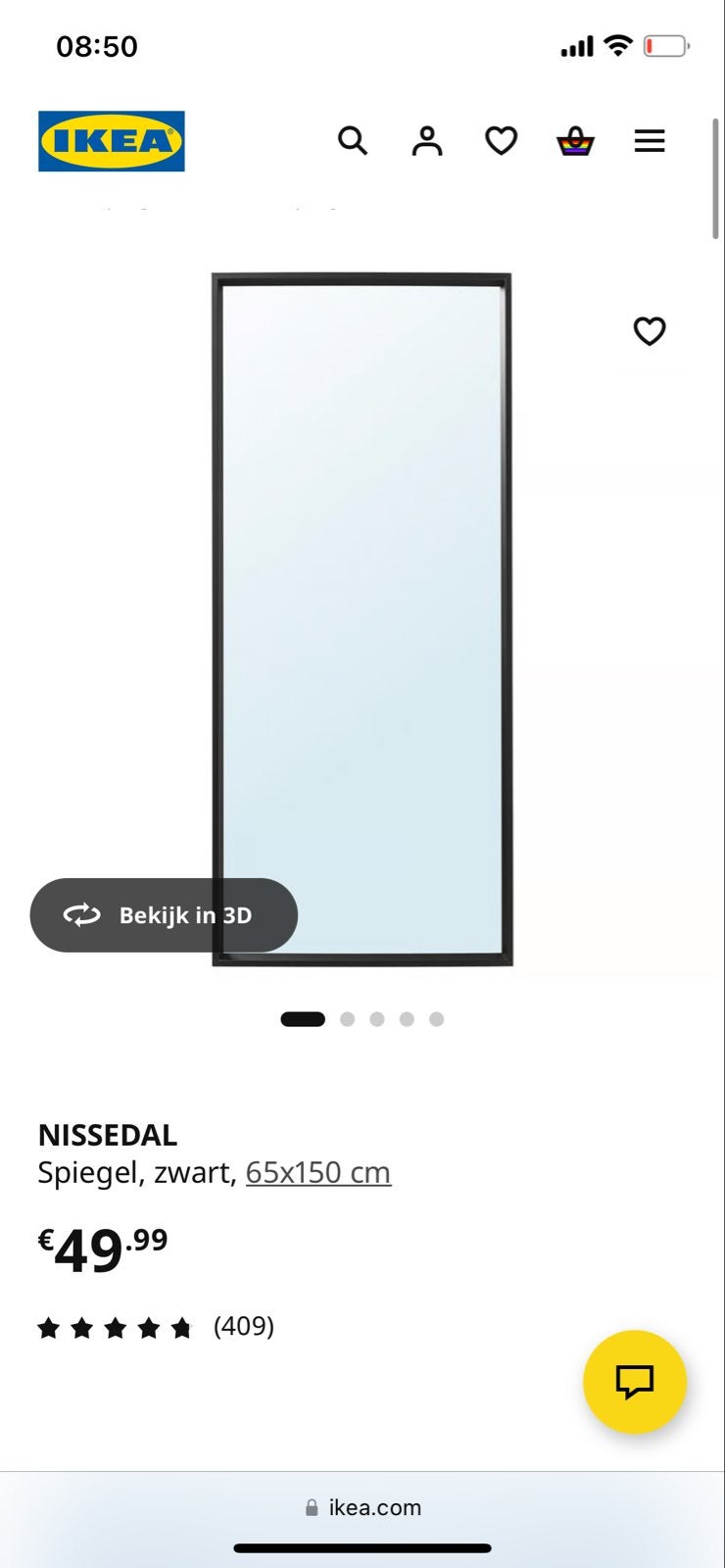 IKEA Nissedal spiegel, perfecte staat, 65x150 cm, 100 tot 150 cm, Ophalen of Verzenden, Zo goed als nieuw, Rechthoekig