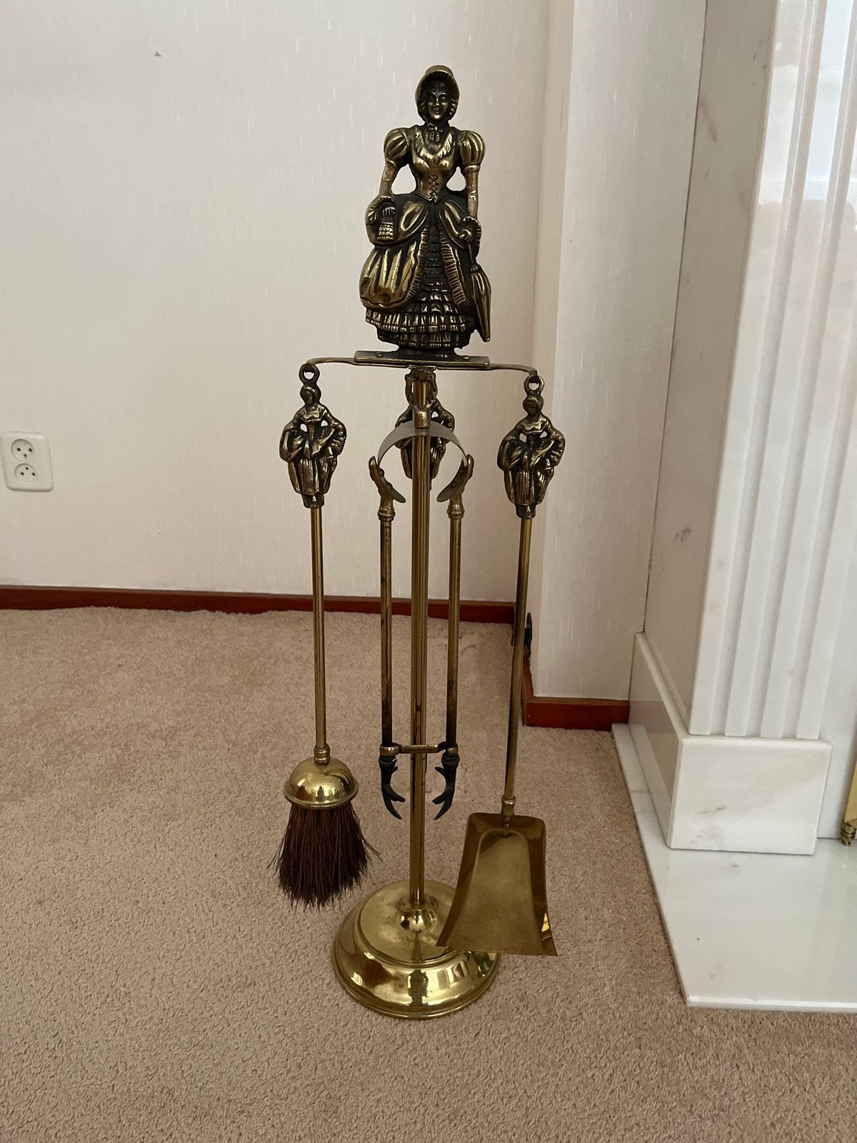 Antiek Messing Haardstel met Figuur, Gebruikt, Ophalen of Verzenden, Klassiek, Goud