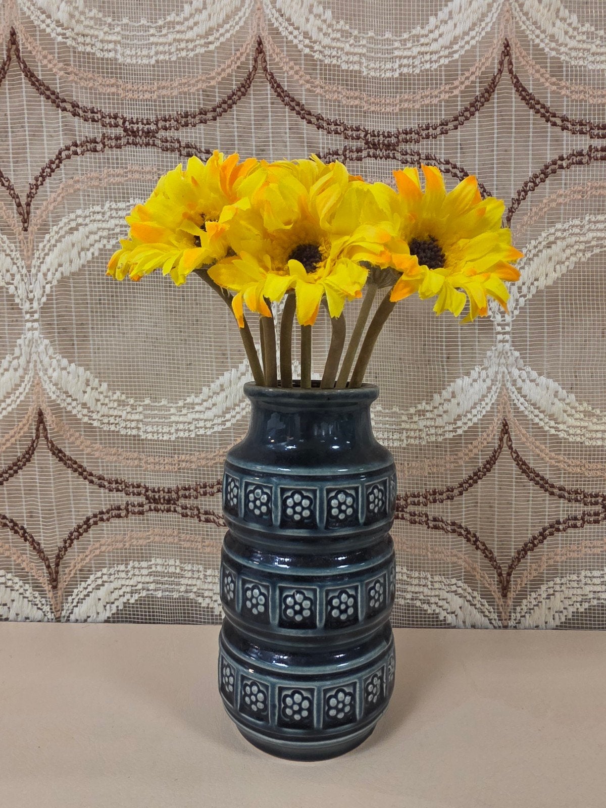 Vintage West Germany vaas petrol blauw 268-18, Antiek en Kunst, Ophalen of Verzenden