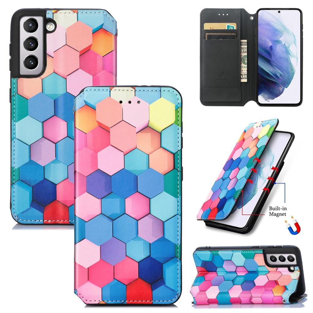 Luxe PU Lederen Wallet Case voor Galaxy S21 Plus _Honingraat, Verzenden, Nieuw, Hoesje of Tasje