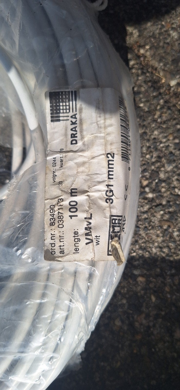 Draka VMVL 3G1 mm2 kabel - 2 rollen 100 meter, Ophalen of Verzenden, Nieuw, Draka, Kabel of Snoer