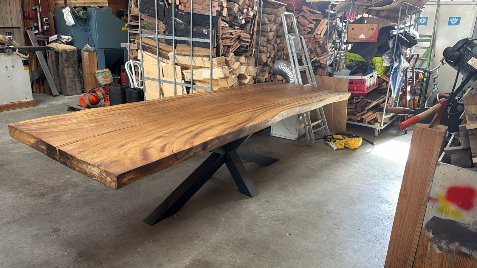 Massieve Suar Houten Eettafel 300x100x8.5cm, Gebruikt, 200 cm of meer, Vijf personen of meer, Rechthoekig