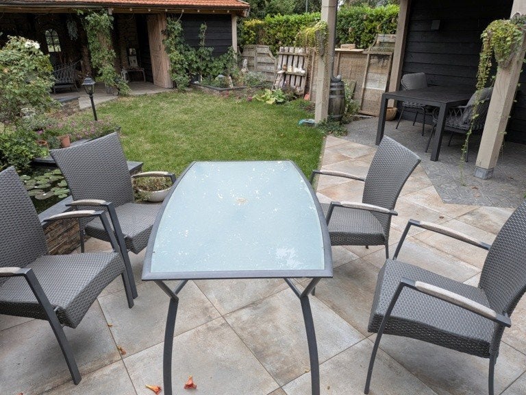 tuintafel met stoelen, Tuin en Terras, Ophalen, Gebruikt, Rechthoekig, Aluminium
