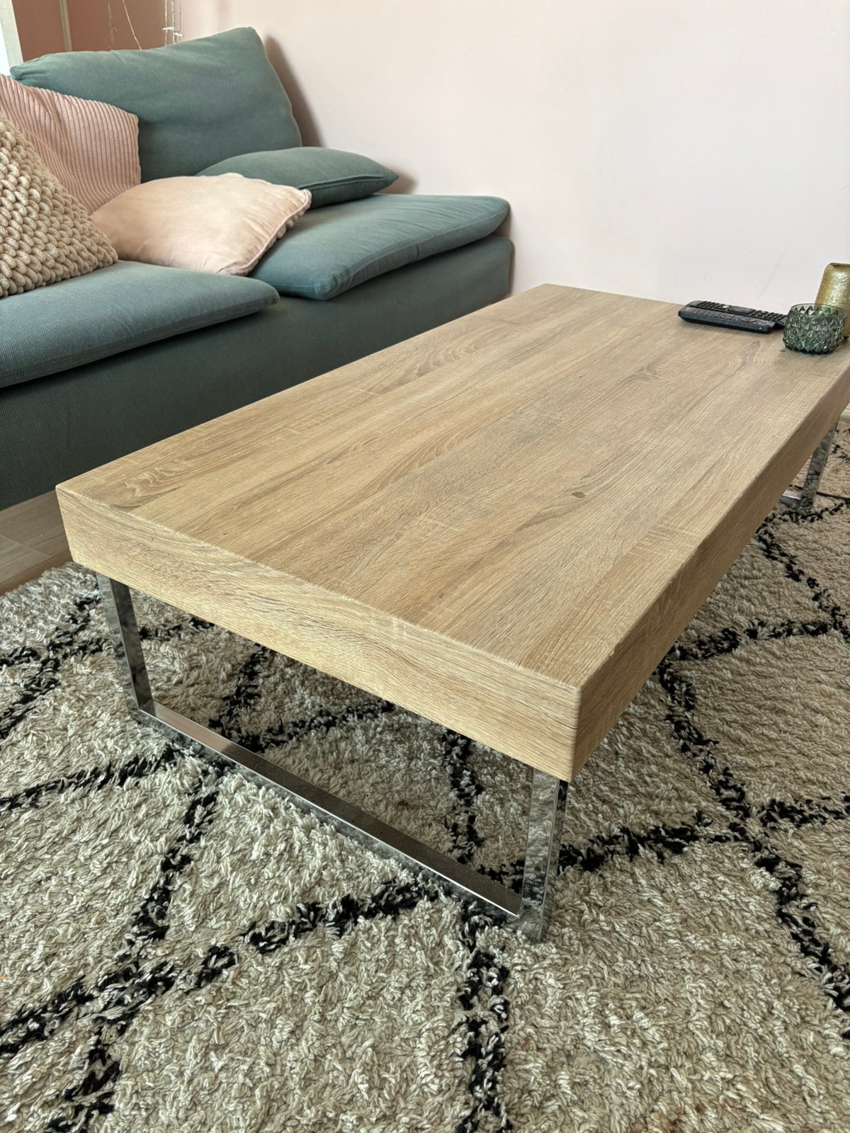 Salontafel bijzet tafel meubel tv woonkamer licht hout staal, Ophalen, 100 tot 150 cm, 50 tot 100 cm, Zo goed als nieuw