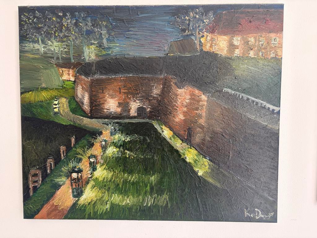 Olieverfschilderij: Panorama Poolse stad, Ophalen of Verzenden