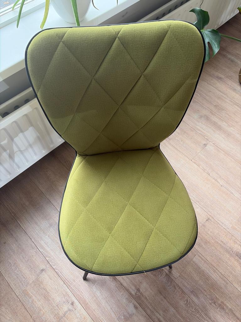 4 eetkamerstoelen - Groen gestoffeerd, Huis en Inrichting, Stoelen, Gebruikt, Vier, Stof, Overige kleuren, Ophalen