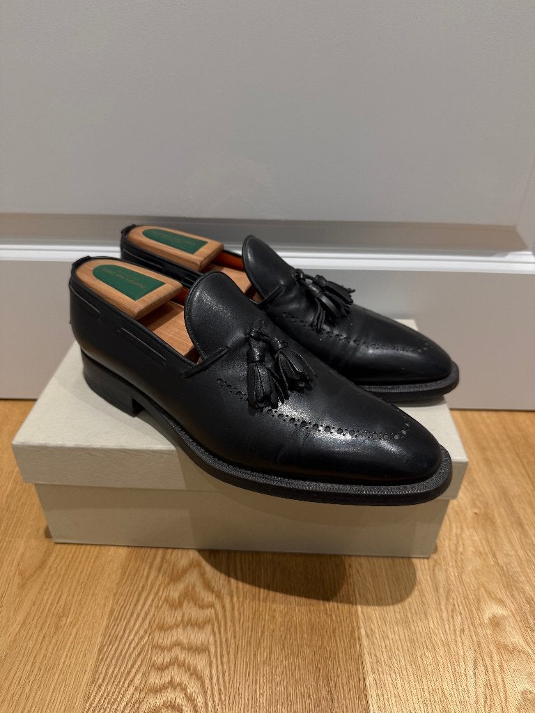 Santoni Tassel Loafer | UK 8 | (254), Kleding | Heren, Loafers, Verzenden, Zwart, Zo goed als nieuw