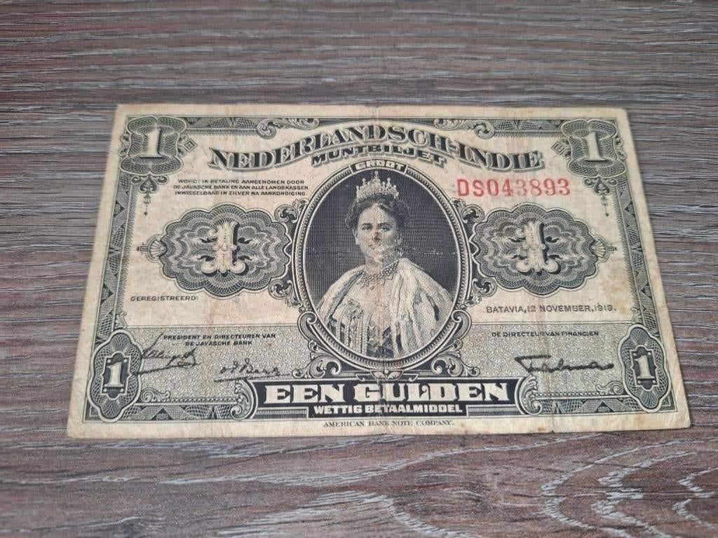 Zeldzaam biljet 1 gulden Nederlands-Indië, 1919, Postzegels en Munten, Bankbiljetten | Nederland, Ophalen of Verzenden, 25 gulden
