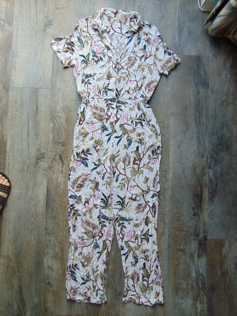 Jumpsuit ecru tropische print maat 38 C&A broekpak, Maat 38/40 (M), Wit, Ophalen of Verzenden, Zo goed als nieuw