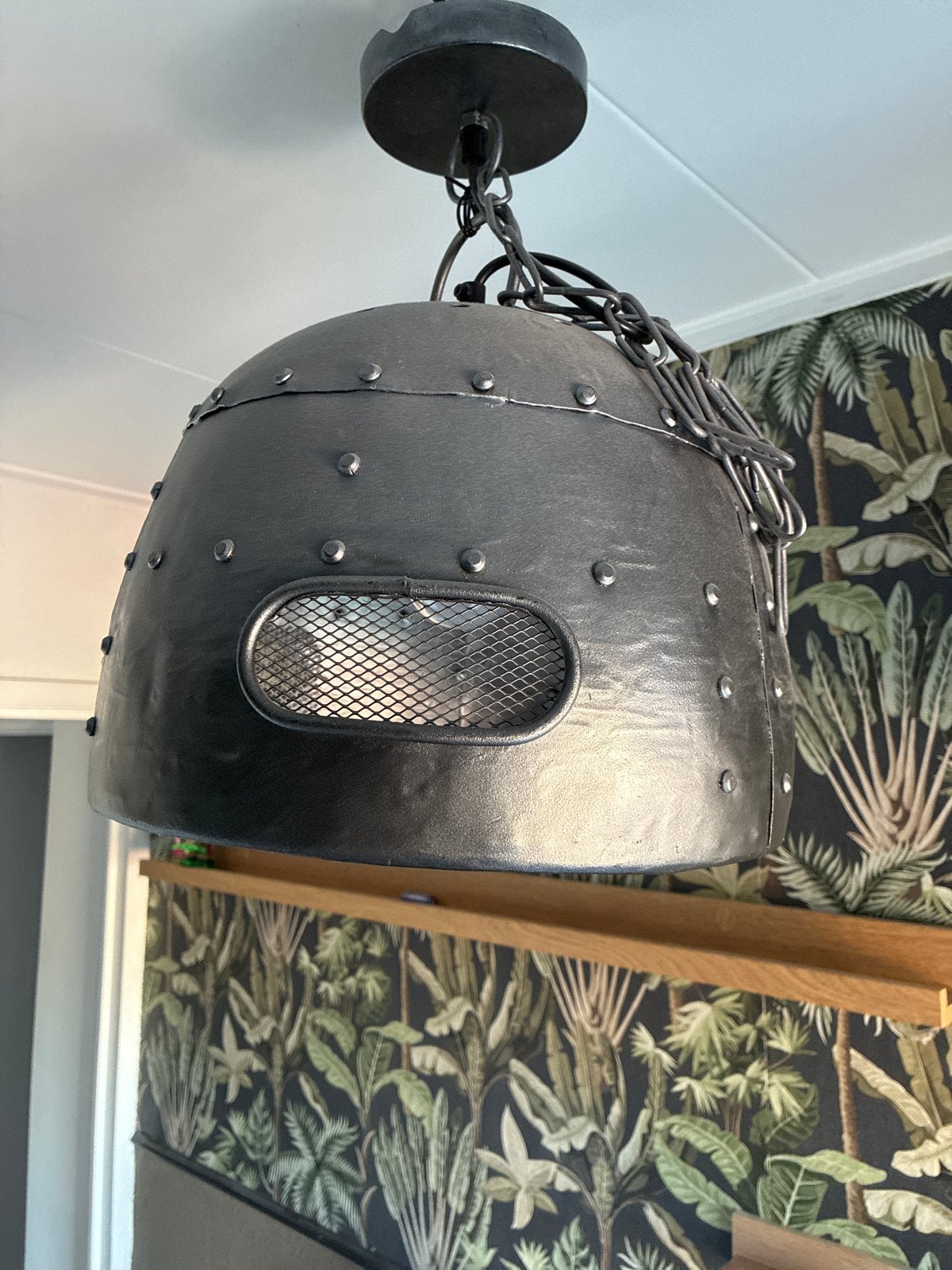 Industriële metalen zinken hanglamp 32x24 cm, Ophalen of Verzenden, Gebruikt, Metaal