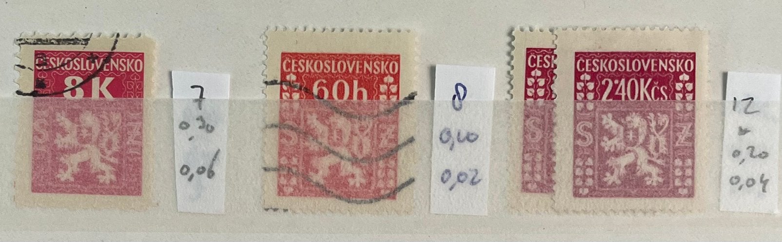 4 postzegels Tsjechoslowakije; dienstzegels, Ophalen of Verzenden, Overige landen