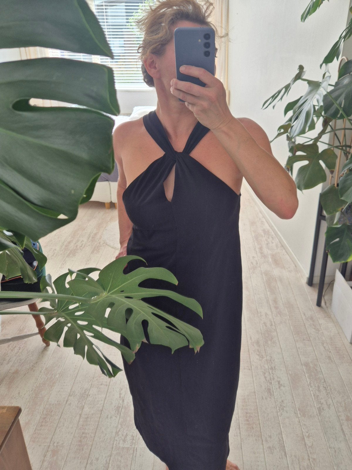 Sézane Sandra midi jurk – zwart, halter, maat L, Kleding | Dames, Maat 38/40 (M), Zwart, Nieuw, Onder de knie