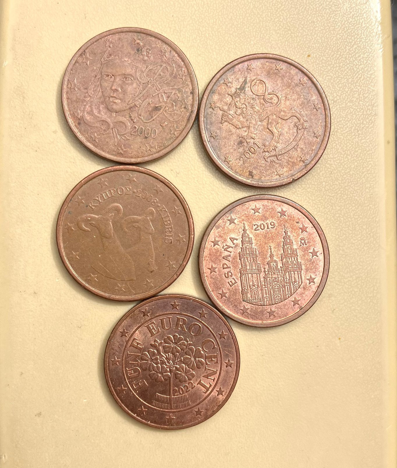 5 verschillende (landen) € 0,05 Eurocenten, Postzegels en Munten, Munten | Europa | Euromunten, Ophalen of Verzenden, Overige landen