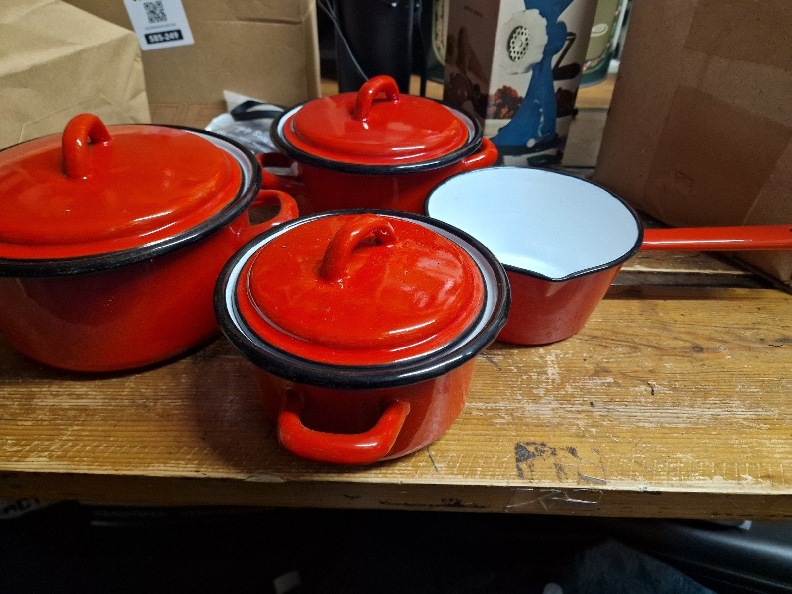 Vintage HEMA Emaille Pannenset - Nieuw in Doos, Ophalen, Nieuw, Overige materialen, Pannenset