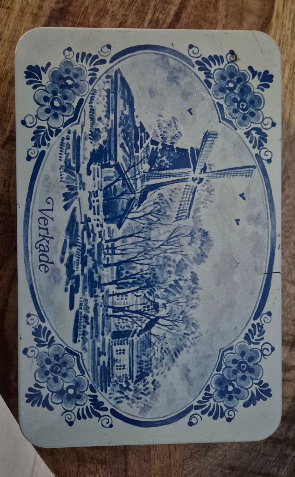 Vintage Verkade blik met Delfts blauw decor, Ophalen of Verzenden