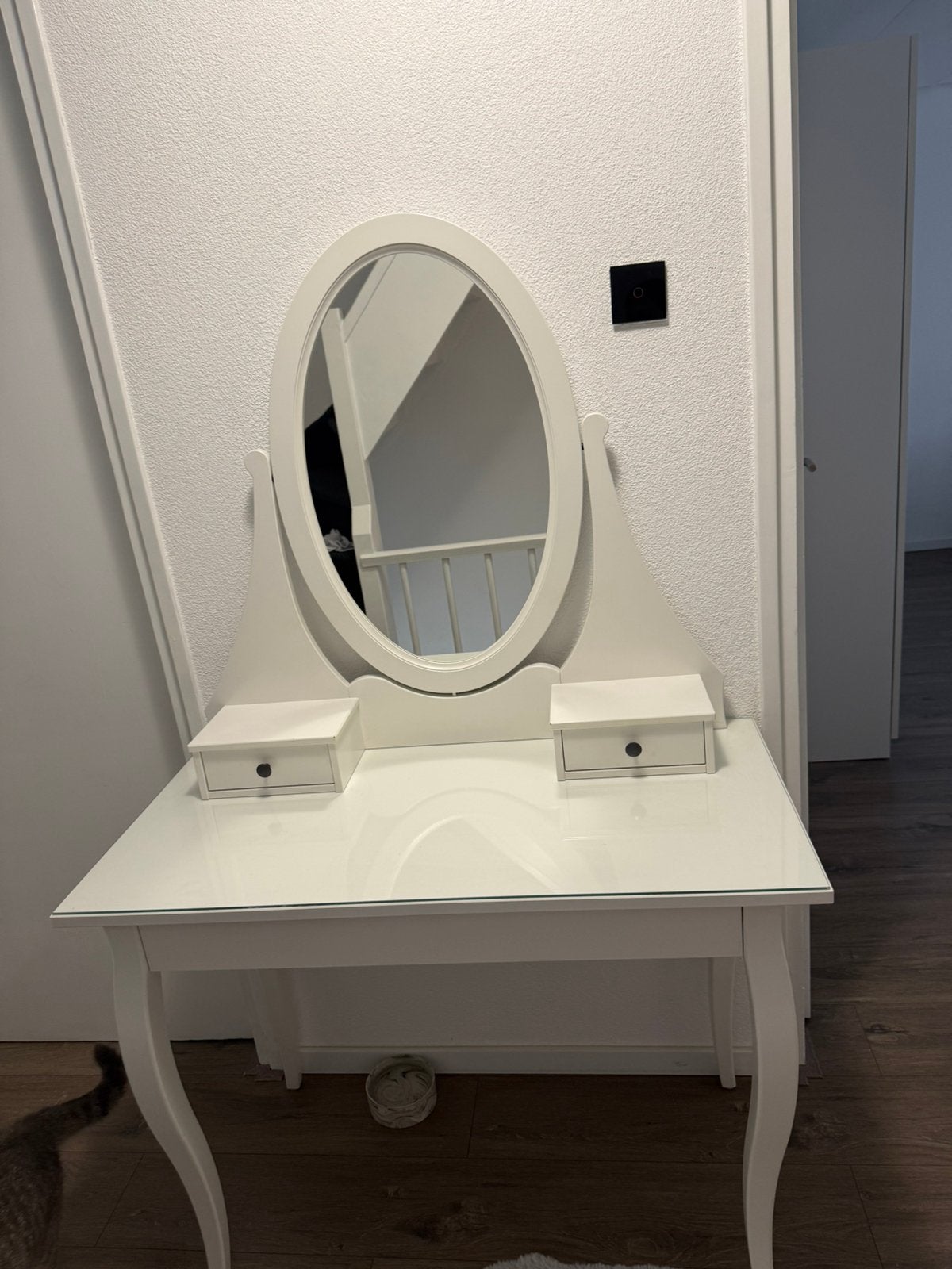 Witte kaptafel met spiegel en lades van de ikea, Gebruikt, 100 tot 150 cm, Hout, 50 tot 100 cm
