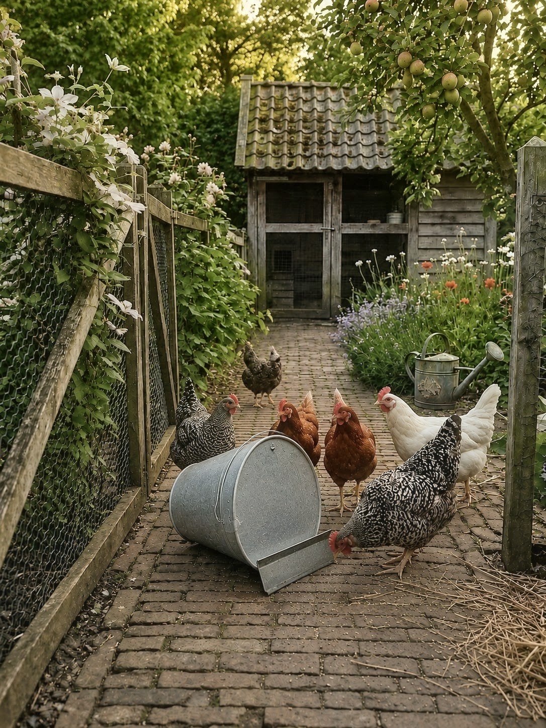 zinken kippendrinkemmer, Ophalen, Drinken en Voederen