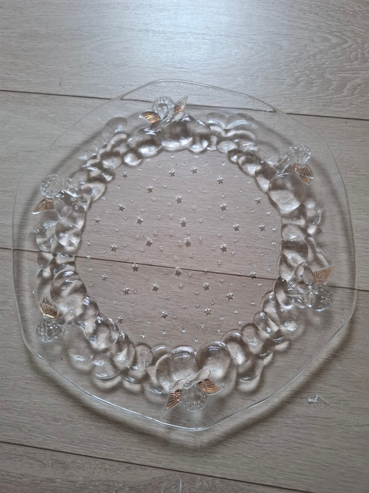 Glazen schaal met engeltjes en sterren, Schaal, Ophalen of Verzenden, Overige vormen, Glas