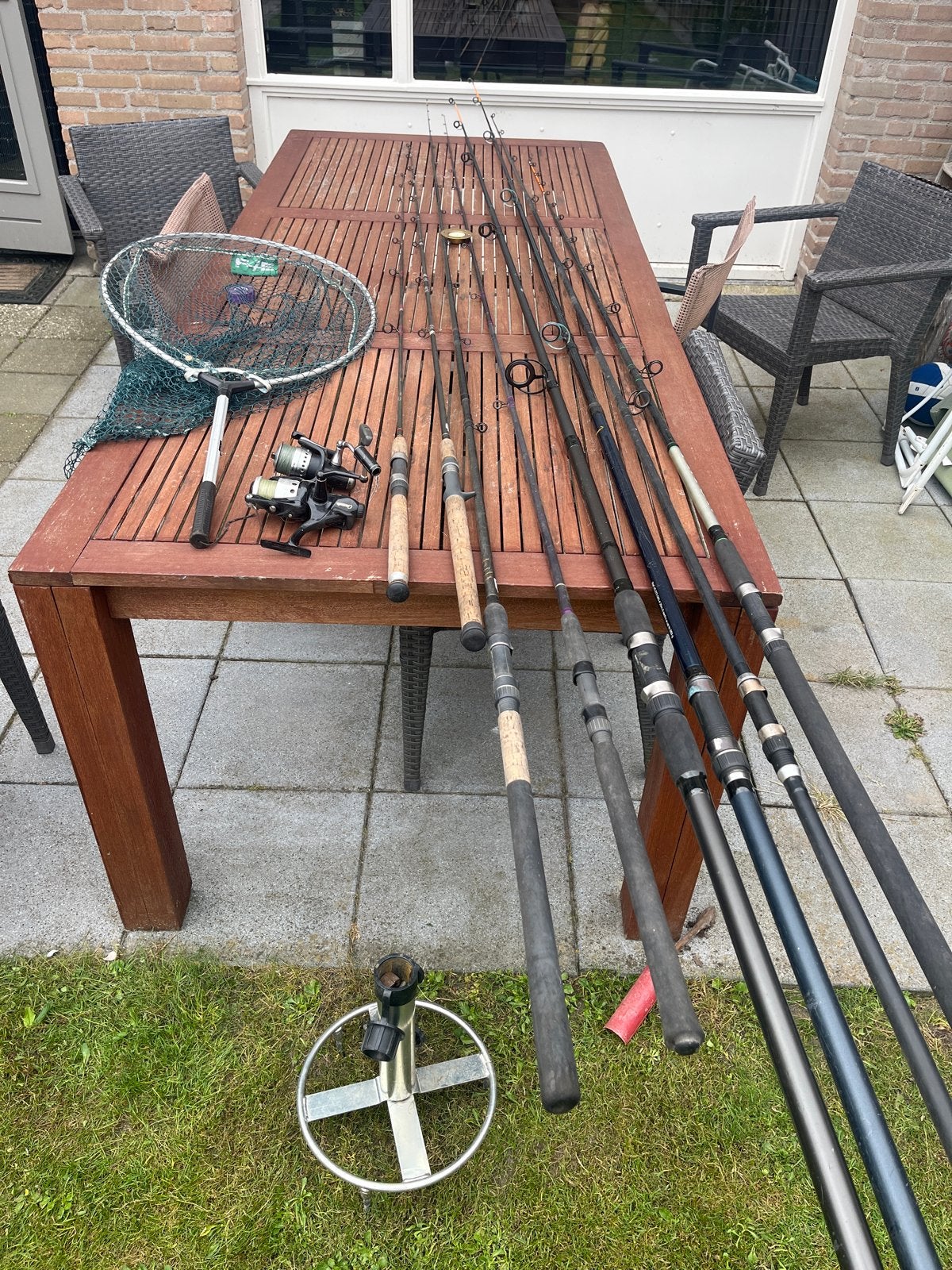 Diverse vishengels, molens en schepnet - Complete set, Watersport en Boten, Hengelsport | Algemeen, Ophalen, Gebruikt, Complete hengel