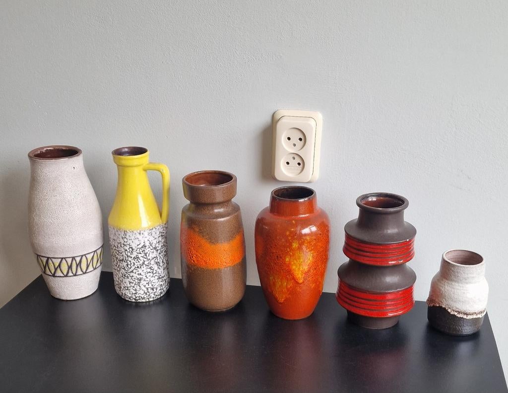 Set van 6 prachtige vintage vazen oa West germany, Ophalen