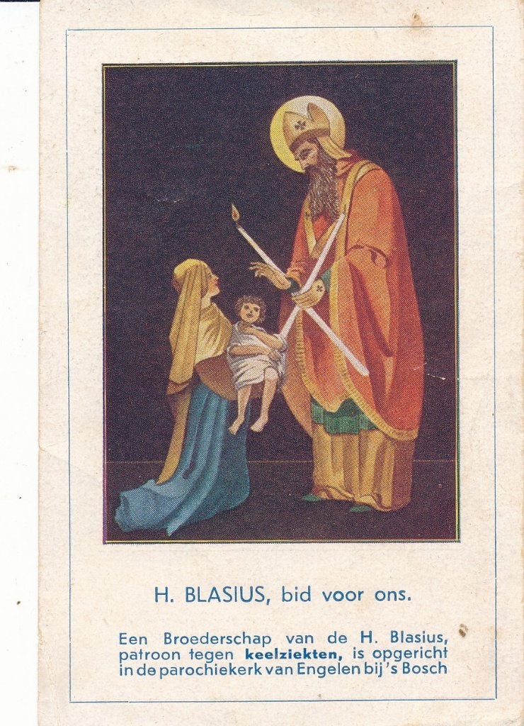 Devotie prentje van de H. Blasius met beschrijving en gebed, Ophalen of Verzenden, Zo goed als nieuw, Kaart of Prent, Christendom | Katholiek