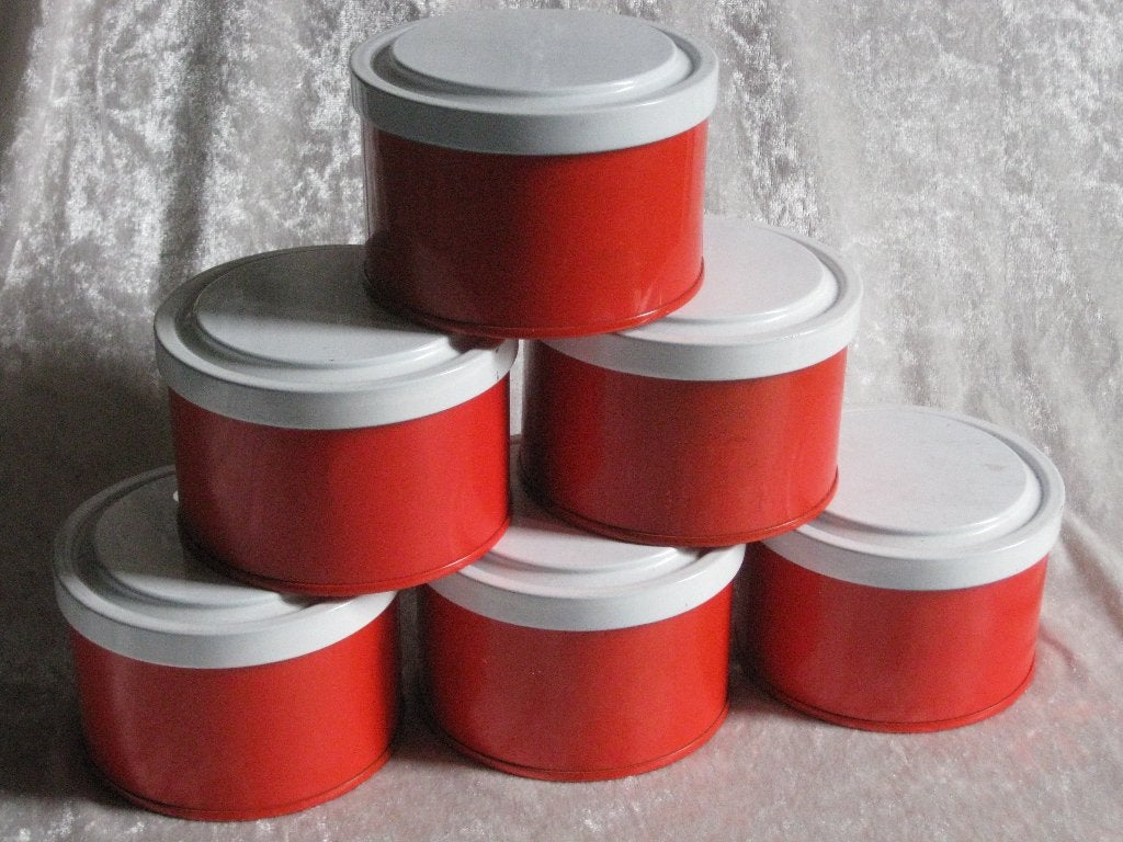 Retro Kleine Voorraadblikken 6 Stuks Oranje, Ophalen, Huis en Inrichting