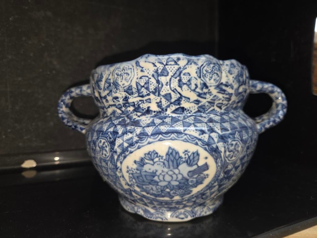 Blauw-witte bloempot met oren, Ophalen of Verzenden