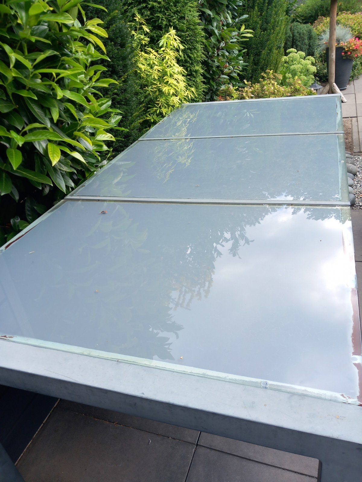 Tuintafel met 3 glazen platen, Ophalen, Gebruikt