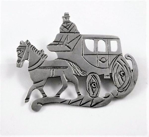 Antieke 800 zilver broche koets met paard, rijtuig (2654), Sieraden, Tassen en Uiterlijk, Antieke sieraden, Ophalen, Zilver, Broche