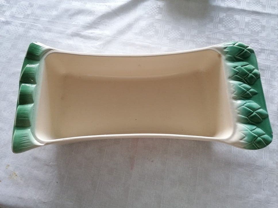 Vintage Aspergeschaal - Crème met Groene Handvatten, Ophalen of Verzenden