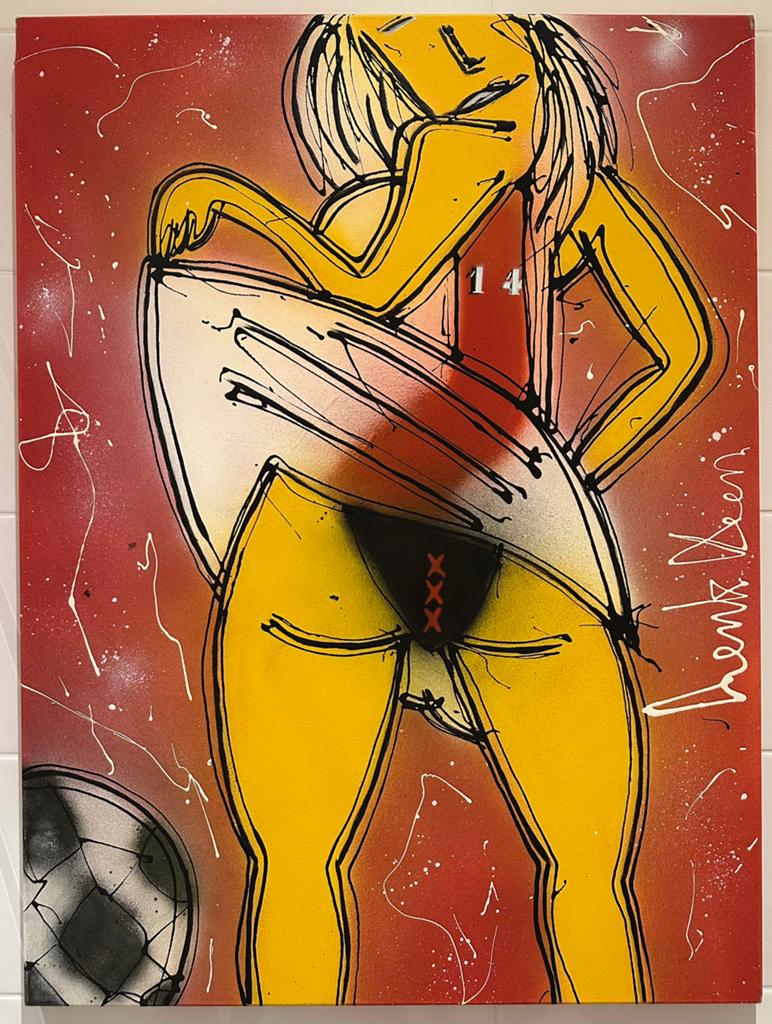 AJAX vrouwenvoetbal - Henk Veen - origineel schilderij, Ophalen of Verzenden