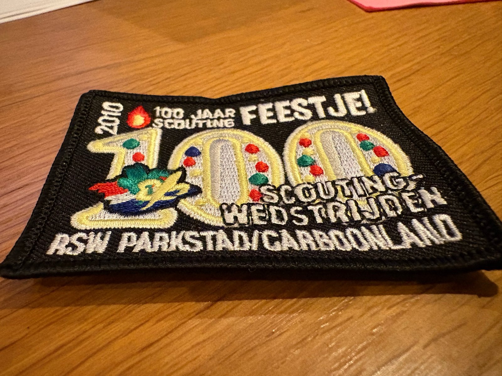 Scouting 100 Jaar Feestje! RSW Parkstad/Carboonland 2010, Ophalen of Verzenden, Zo goed als nieuw, Embleem, Speld of Insigne