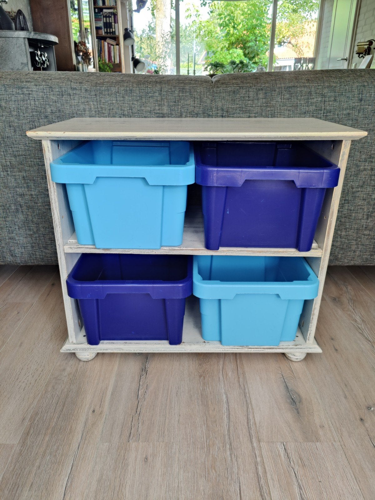 Opbergkastje met 4 bakken - wit/blauw, Ophalen, Gebruikt