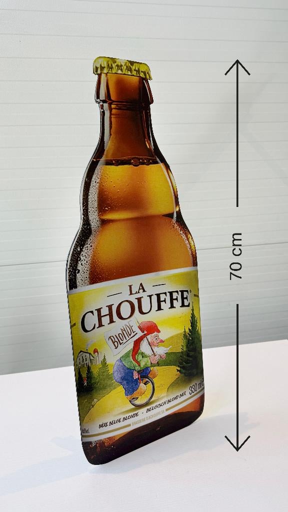 Reclamebord Chouffe bierfles klein, aluminium, afm 28x70 cm, Ophalen of Verzenden, Nieuw, Reclamebord