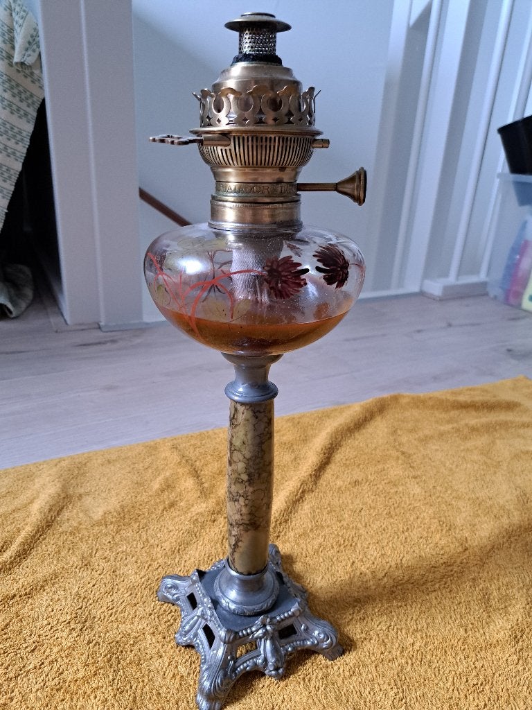 Olielamp, Duitsland 1890-1910, marmer, tin en glas, Ophalen