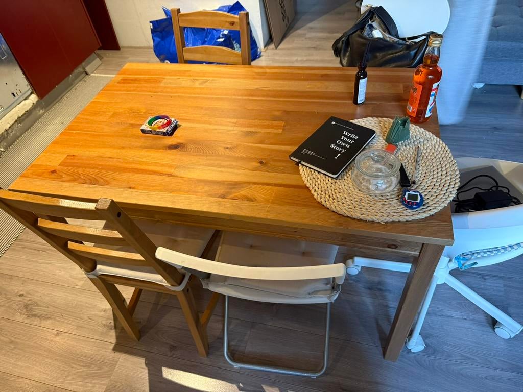 Ikea Table with 2 Chairs, Huis en Inrichting, Tafels | Eettafels, Ophalen, 100 tot 150 cm, Eikenhout, 50 tot 100 cm