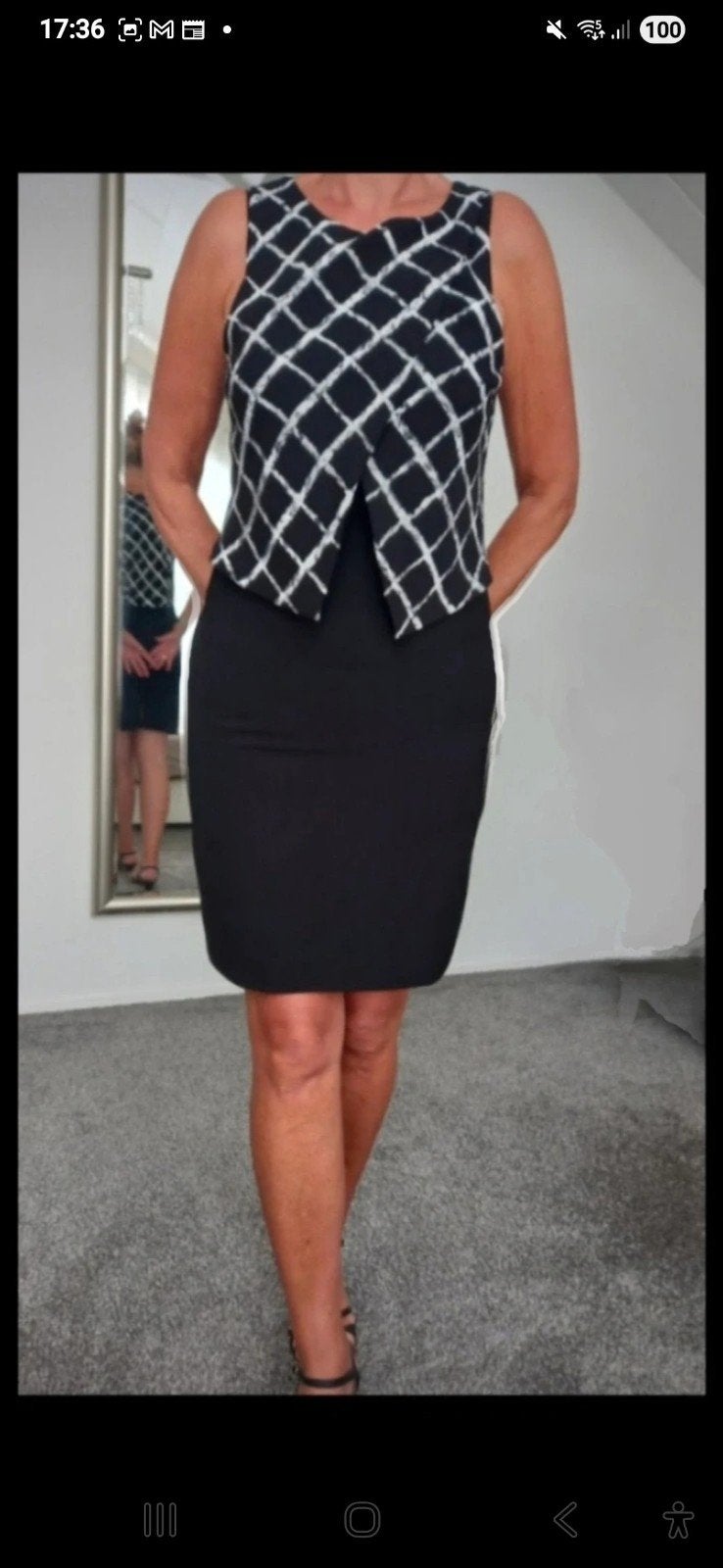 Elegant Zwart-Wit Jurkje met Ruitpatroon, Kleding | Dames, Jurken, Zwart, Maat 42/44 (L), Ophalen of Verzenden, Zo goed als nieuw