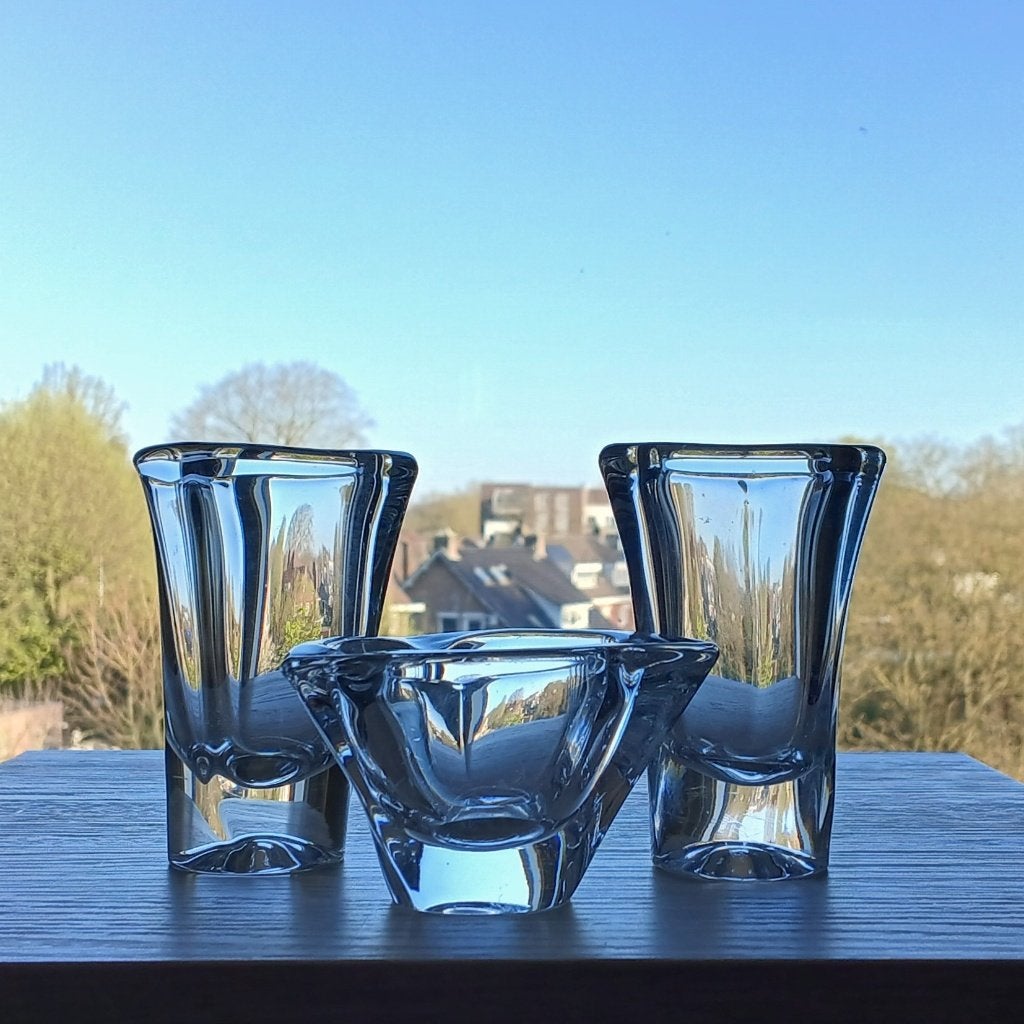 Vaas (2) Asbak (1) Kristalunie Maastricht Leerdam Vintage, Antiek en Kunst, Antiek | Glas en Kristal, Ophalen of Verzenden