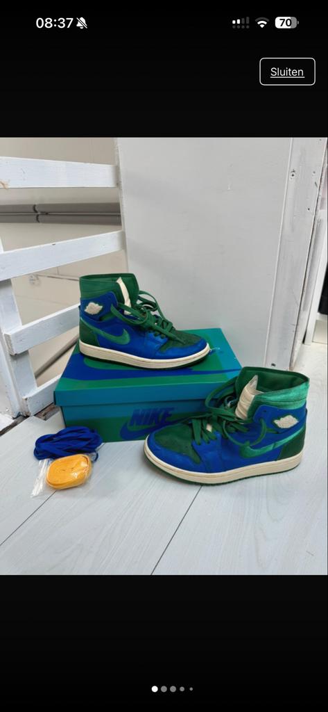 Jordan 1 High Zoom Air CMFT Aleali May Califia (Dames), Ophalen of Verzenden, Gedragen, Blauw, Sneakers of Gympen
