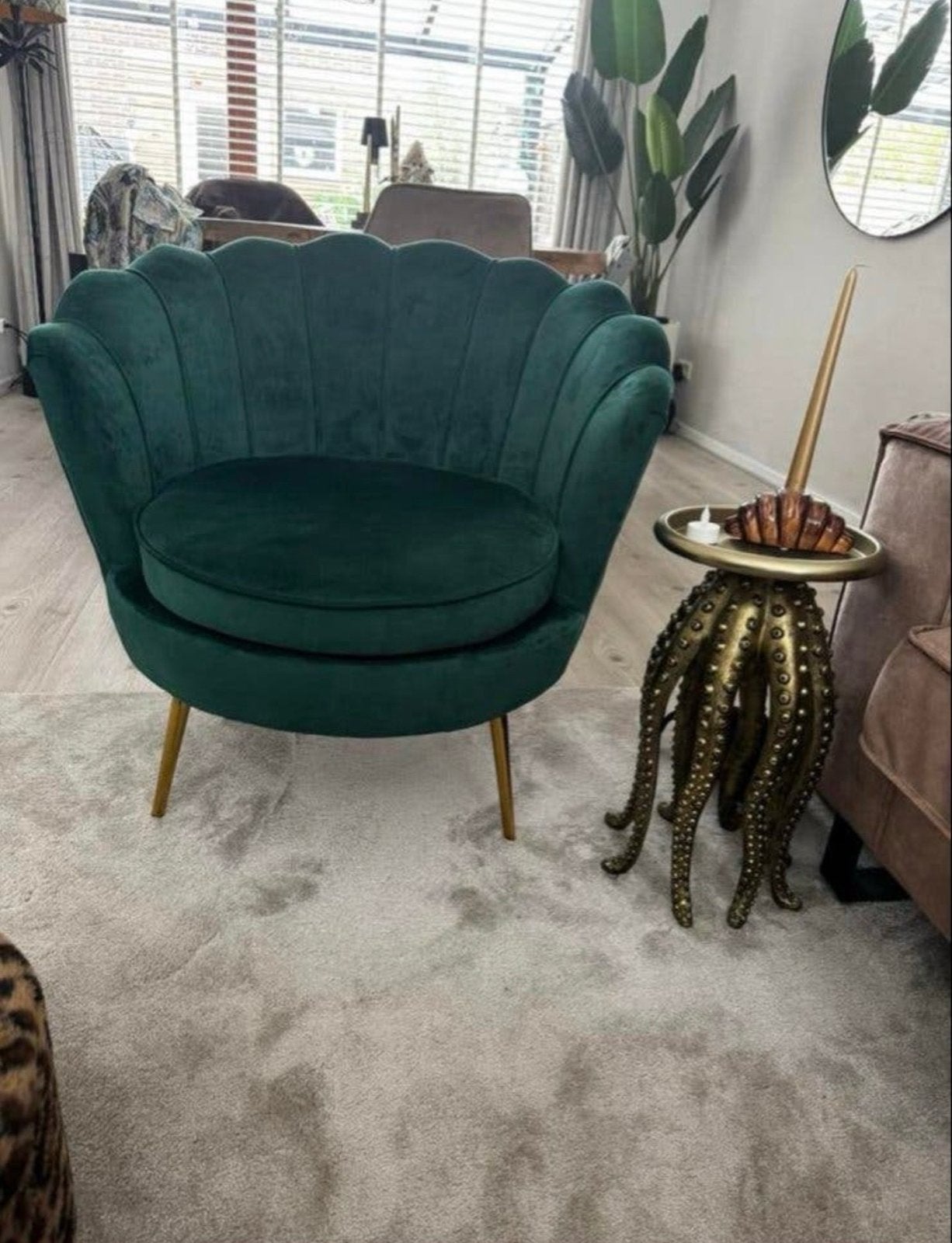 Velours schelpen stoel - Groen, Ophalen, Minder dan 75 cm, Zo goed als nieuw, Stof