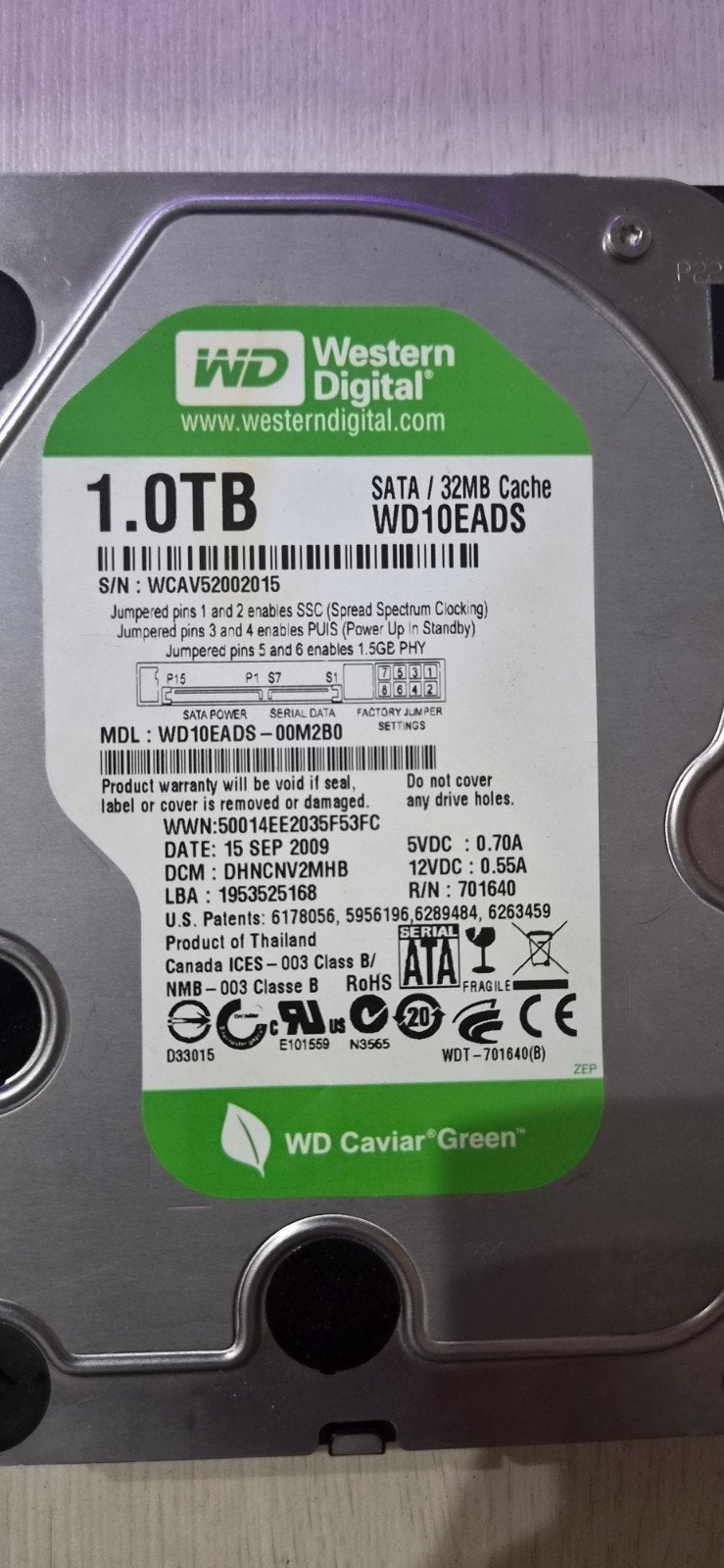 Western Digital WD Caviar Green 1TB HDD SATA, Computers en Software, Harde schijven, Intern, Western Digital, Refurbished, Ophalen of Verzenden