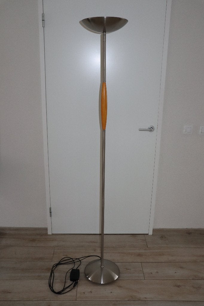 Vloerlamp stalamp 58W met dimmer (en deukje in de "kap"), Ophalen, Gebruikt, Metaal, 150 tot 200 cm
