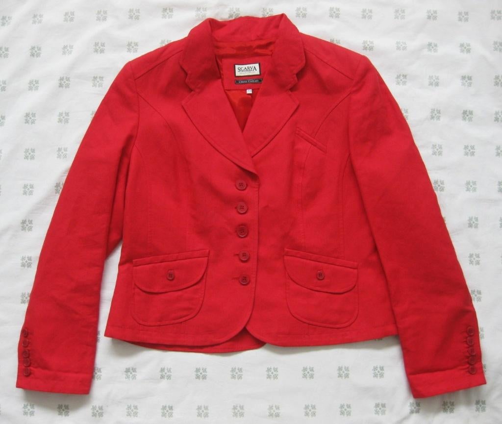Scarva rood jasje, blazer, maat 42-44, linnen-katoen, Kleding | Dames, Scarva, Maat 42/44 (L), Ophalen of Verzenden, Zo goed als nieuw