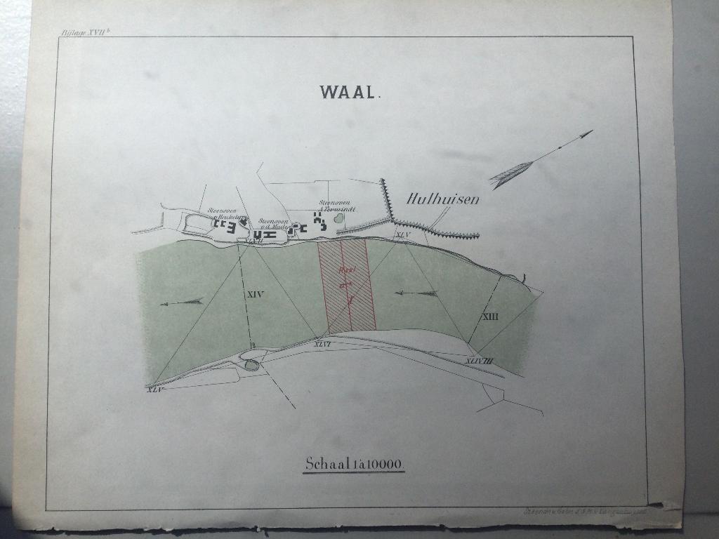 Waal, Bemmel, Valburg, Ophemert, Dreumel, Valburg, 1855., Antiek en Kunst, 1800 - 1899, Verzenden, Cartografie, Origineel
