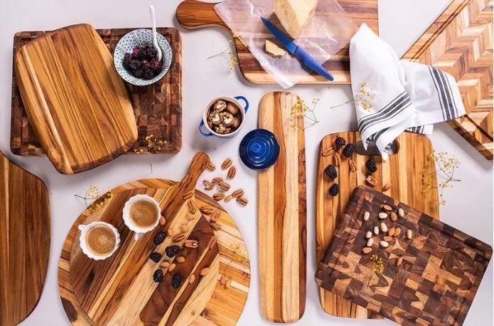 Nieuw | Teakhouten Pizza serveer- en snijplank rond - 36cm, Hout, Snij-/serveerplank, Nieuw, Ophalen of Verzenden