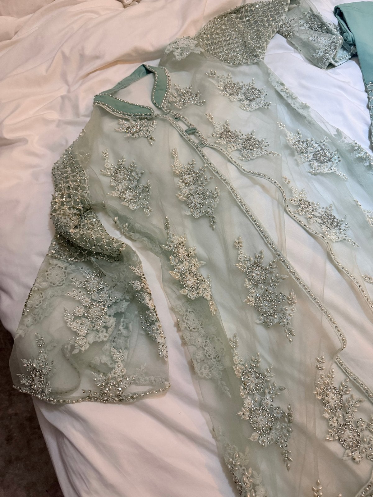 Prachtige mintgroene Indiase/Pakistaanse jurk met borduurwer, Kleding | Dames, Gelegenheidskleding, Maat 38/40 (M), Overige typen