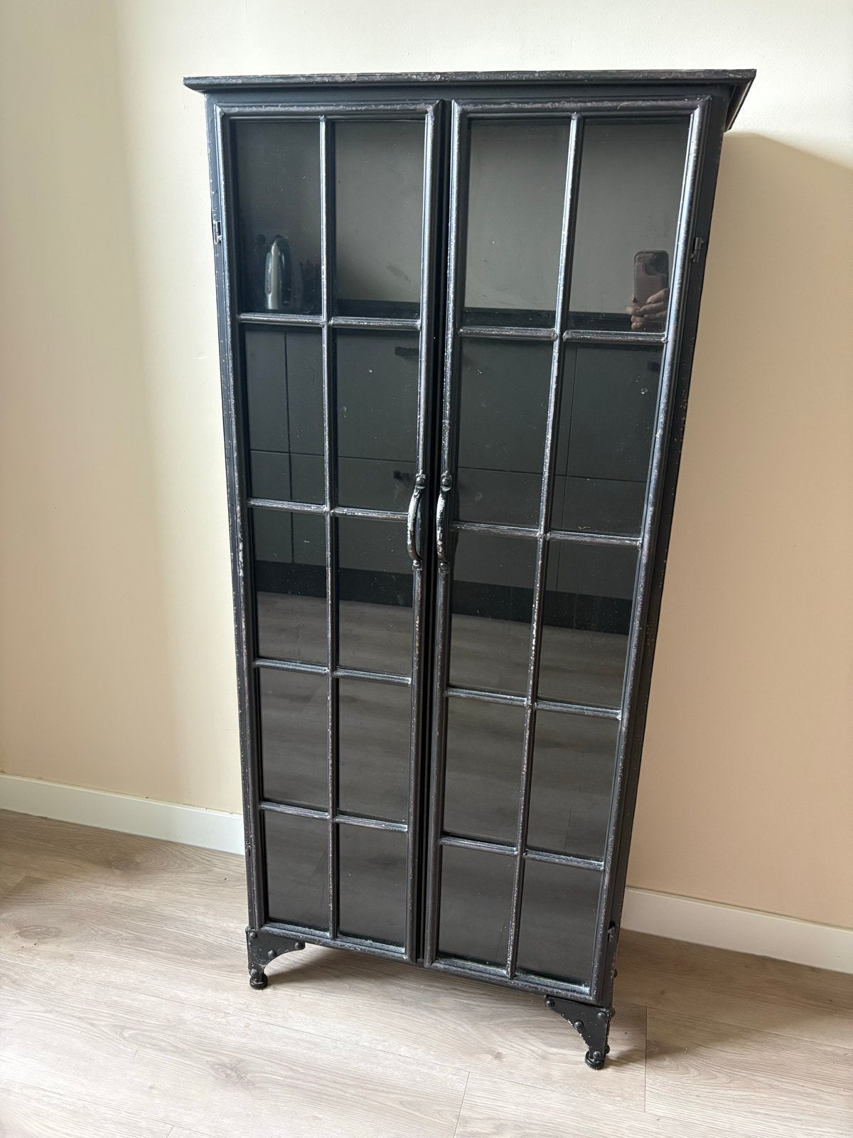 Riverdale Vitrinekast Zwart Metaal met Glas, Ophalen, Gebruikt, 50 tot 100 cm, Metaal